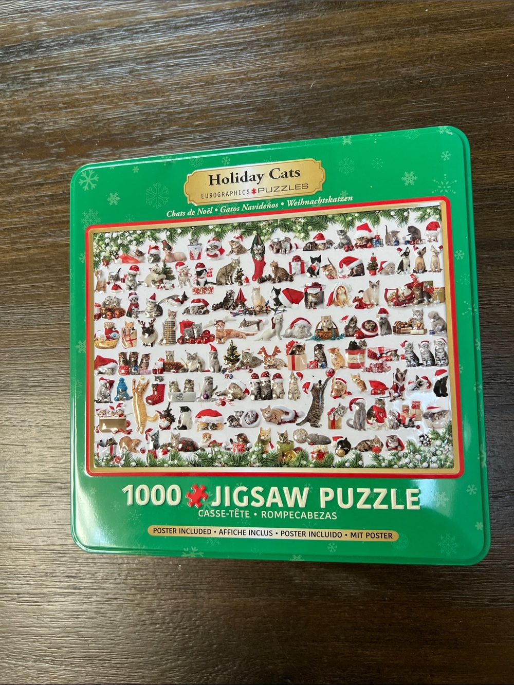 Holiday Cats 1000-Piece Jigsaw Puzzle - Green Tin